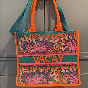 Embroidered Tote Bag - Orange, Pink, and Teal